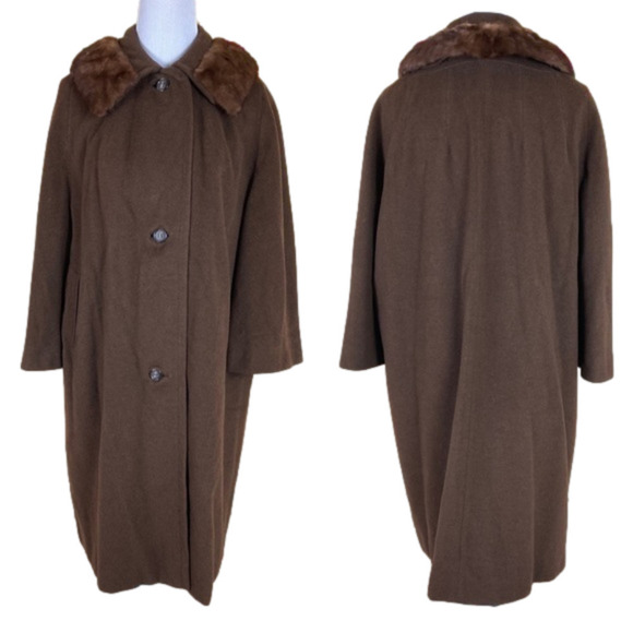 VINTAGE Brown Cashmere and Mink Fur Coat - Picture 1 of 13